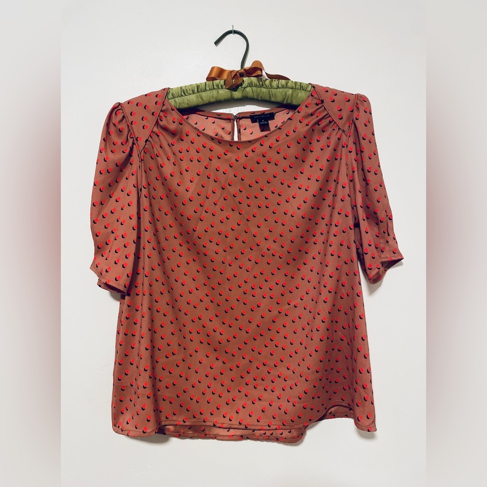 Ann Taylor Salmon Dot Blouse Size M